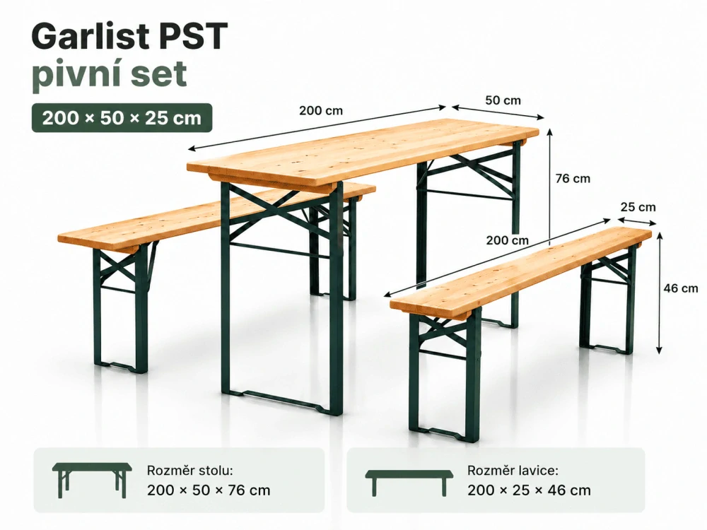 Garlist PST pivný set 200 × 50 × 25 cm
